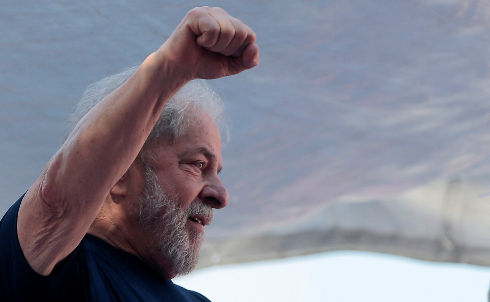 Former Brazilian President Luiz Inacio Lula da Silva attends a protest in front of the metallurgic trade union in Sao Bernardo do Campo